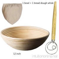 BabyFoxy 12Round Brotform Banneton Bread Proofing Baskets Dough Rising Rattan Bread Bowl with Liner and a bread dough whisk - B078JLH9GT